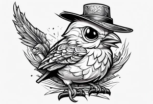 Cute cartoon Bird with a gun in its mouth tattoo idea