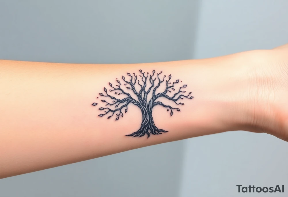 mystical tree of life with cosmic roots and celestial branches tattoo idea