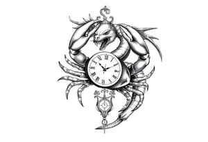 Dark cancer zodiac sign tattoo with dragon and clock on background tattoo idea