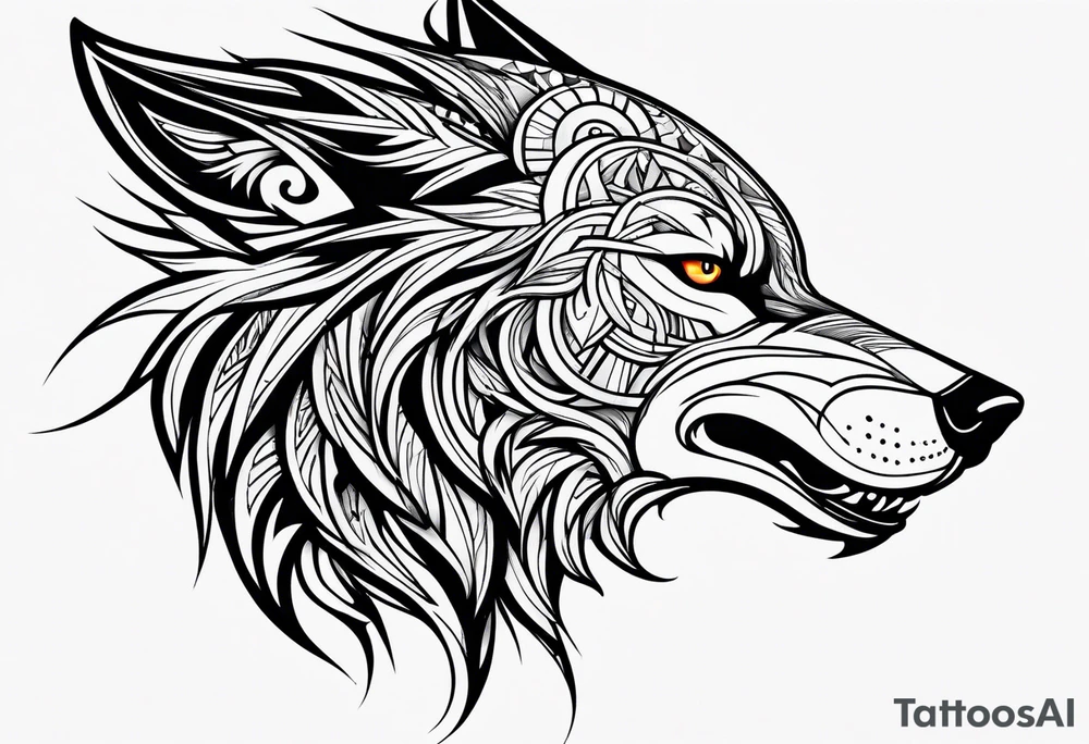 Side view Angry tribal  wolf tattoo idea