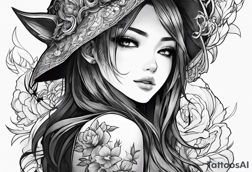 Anime girl with demon embracing her tattoo idea