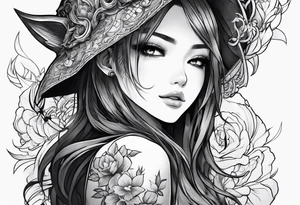 Anime girl with demon embracing her tattoo idea