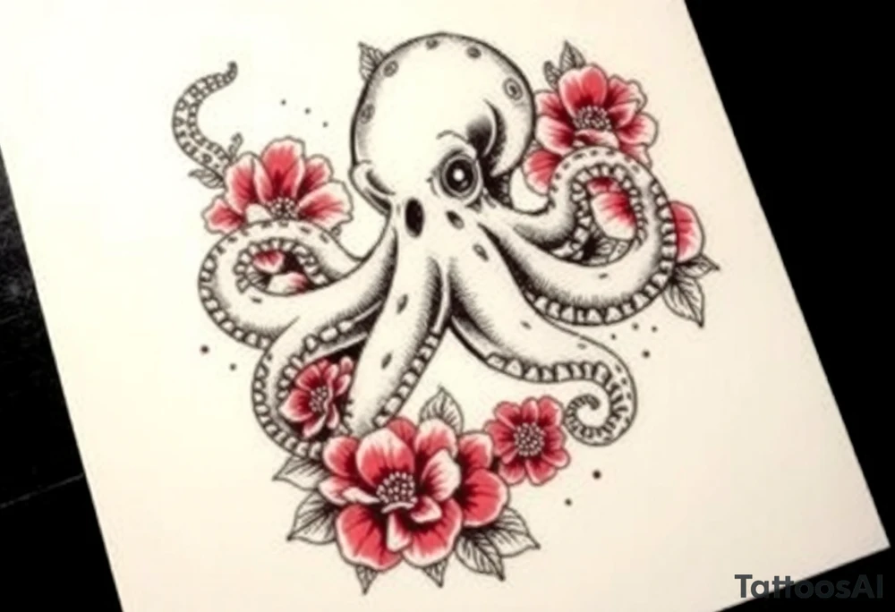 octopus and flowers tattoo idea