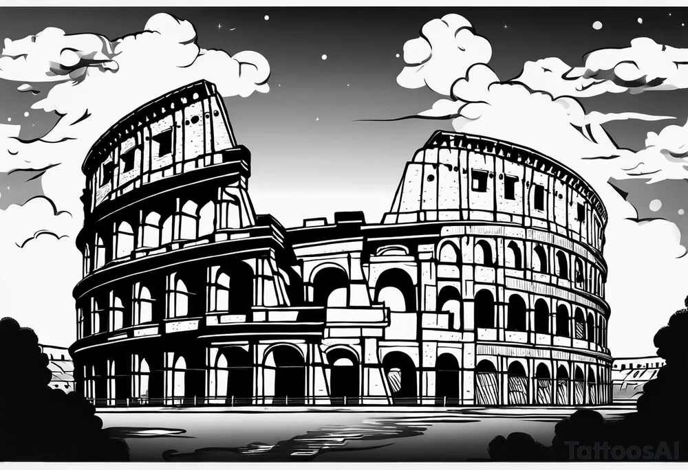 Roman colosseum with clouds tattoo idea