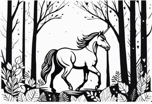 Unicorn in forest – Walking through an enchanted woodland. tattoo idea