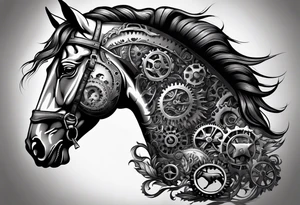 A horse head made fully out of gears tattoo idea