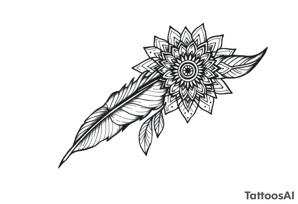 spiritual feather indian mandala shaman rune tattoo idea