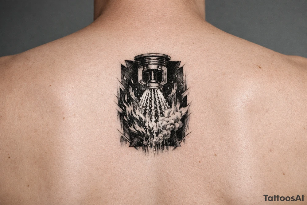 Fire Sprinkler putting out a fire on forearm tattoo idea