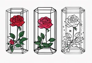 Tall Tesseract with roses and stars top and bottom dainty tattoo idea