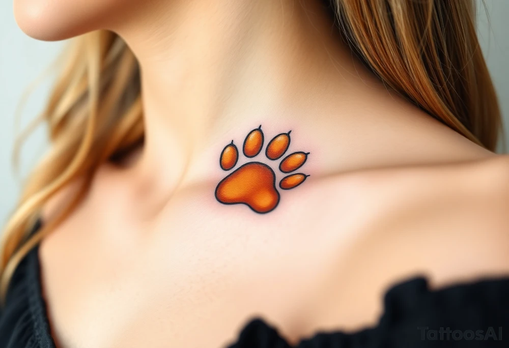 dog paw with fine fur details and warm shades of golden brown, caramel, and soft beige for a lifelike effect shaping heart tattoo idea