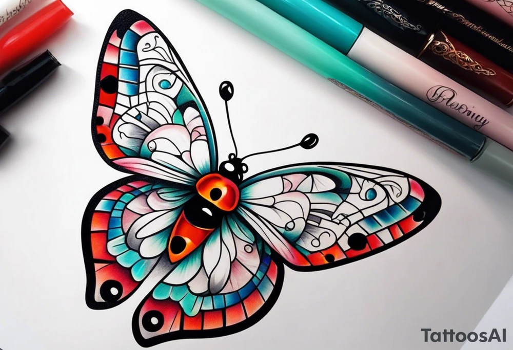 Half Butterfly and half ladybug tattoo idea