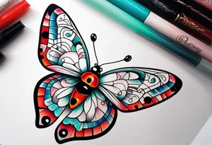 Half Butterfly and half ladybug tattoo idea