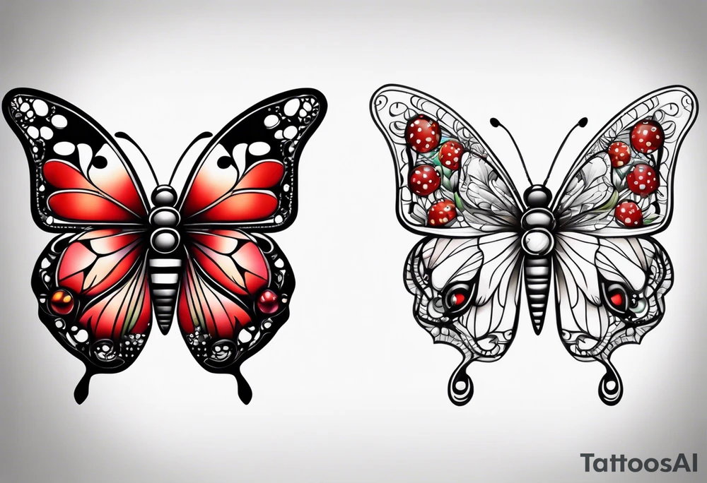 Half Butterfly and half ladybug tattoo idea