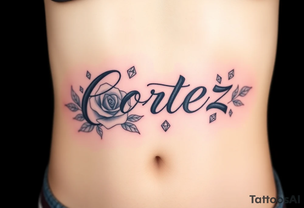 The name Cortez with roses and diamonds tattoo idea