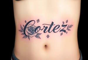 The name Cortez with roses and diamonds tattoo idea
