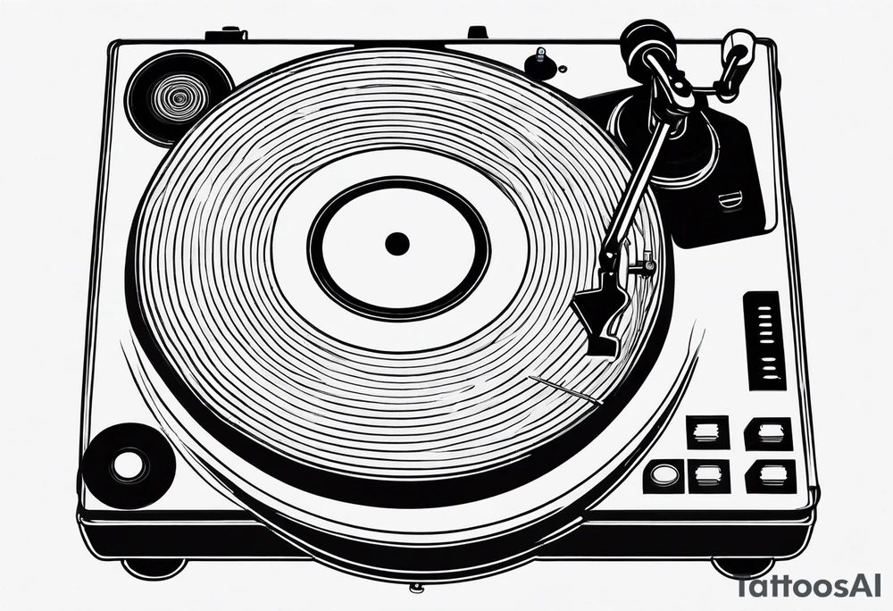 A recordplayer fineline minimalistic outline only tattoo idea