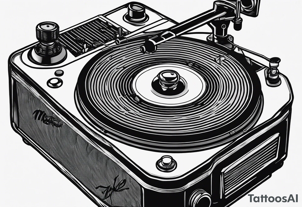 A recordplayer fineline minimalistic outline only tattoo idea