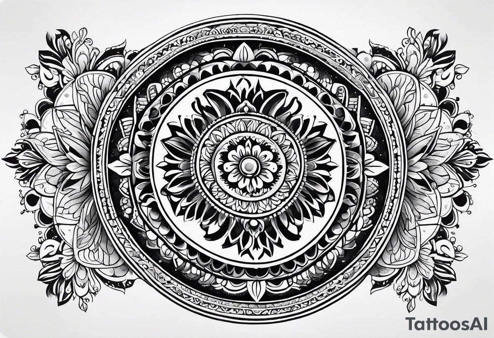 Mirrored style. Mexican mandala design minimalist fine line whimsical tattoo idea