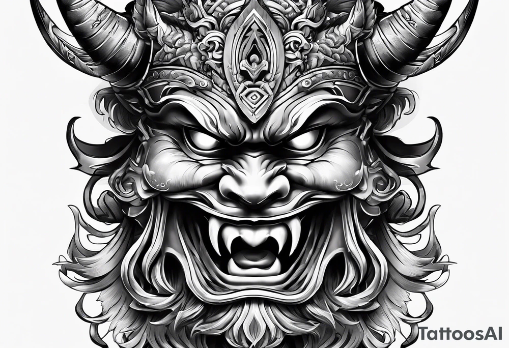A Oni mask for protection against Evil tattoo idea