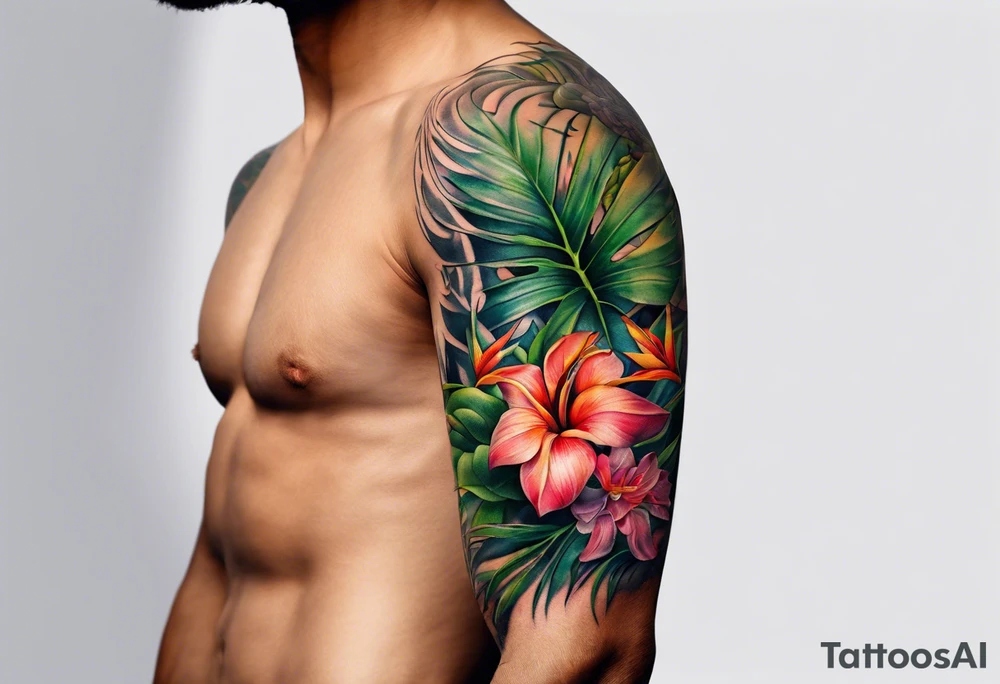 Tropical plants sleeve tattoo idea