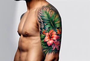 Tropical plants sleeve tattoo idea