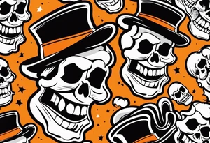 skull laughing black and orange tattoo idea
