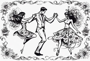 Dancing guy and girl into a flower tattoo idea