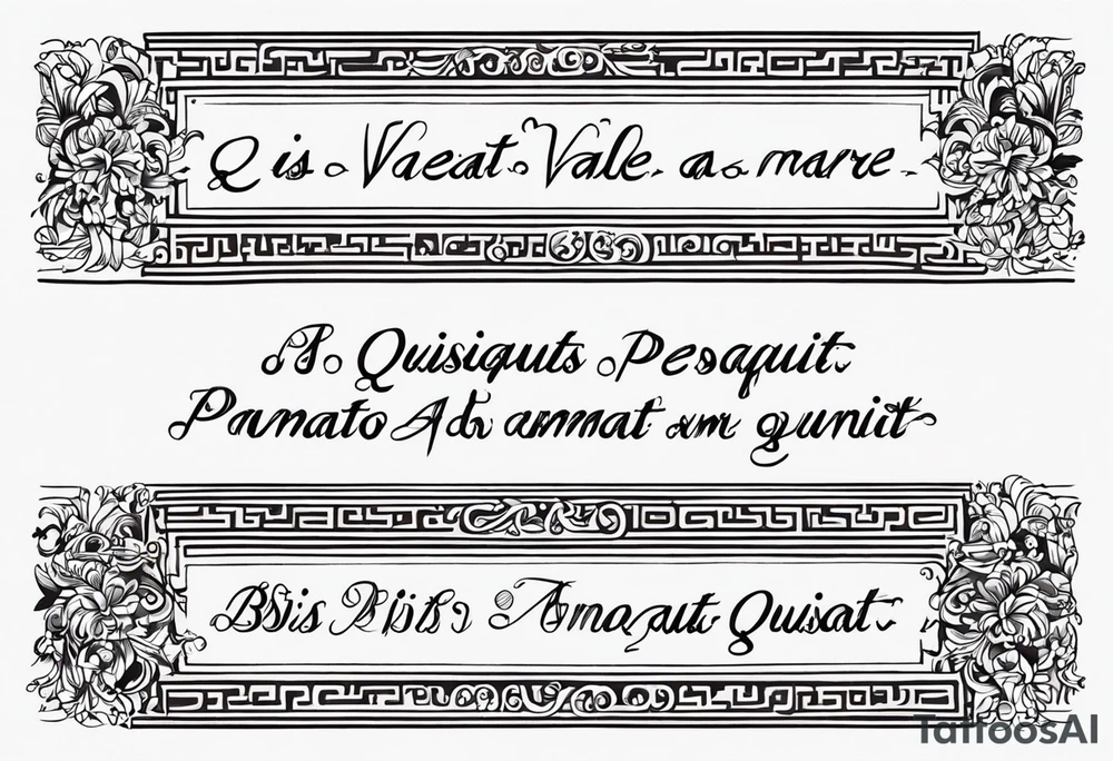 Script as an armband: "Quisquis amat valeat, pereat quid nescit amare, bis tanto pereat quisquis amare vetat" tattoo idea