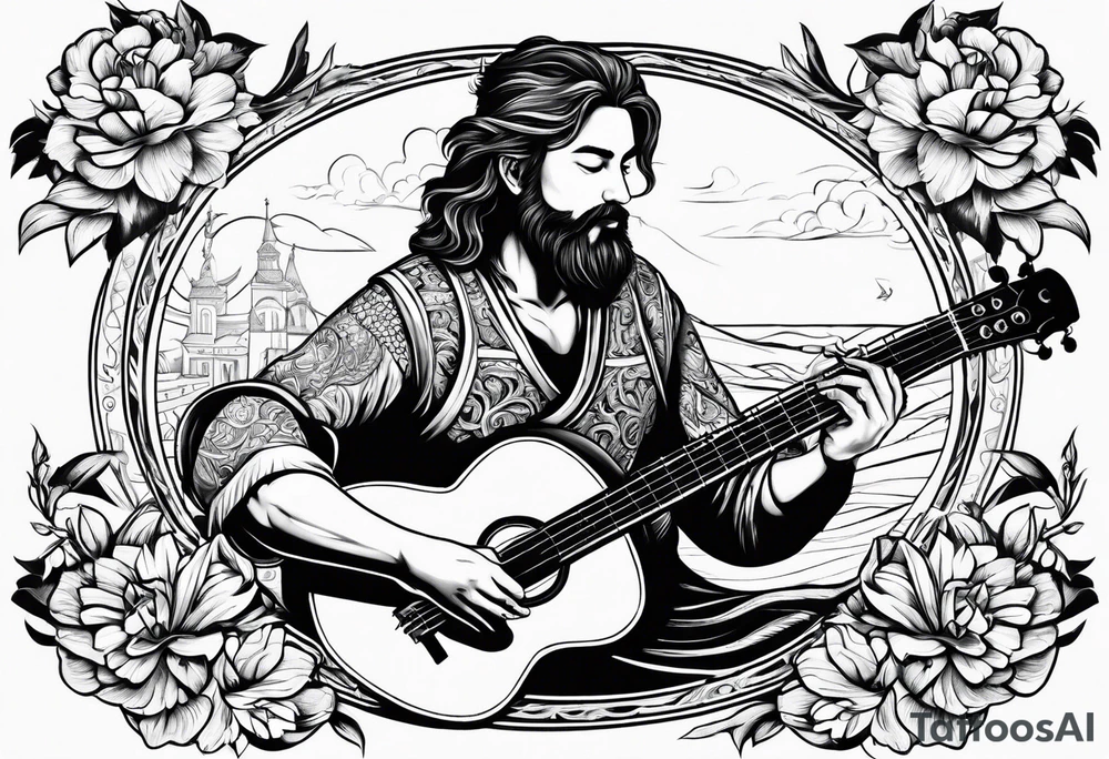 man playing the lute tattoo idea