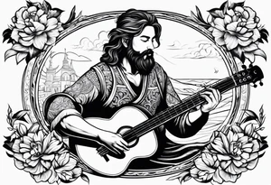 man playing the lute tattoo idea