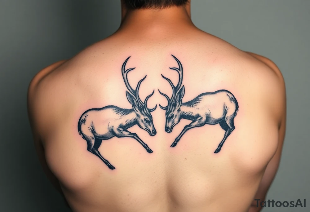 Two deer hitting horns in a low down fighting manner tattoo idea
