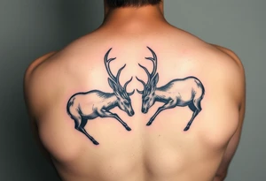 Two deer hitting horns in a low down fighting manner tattoo idea