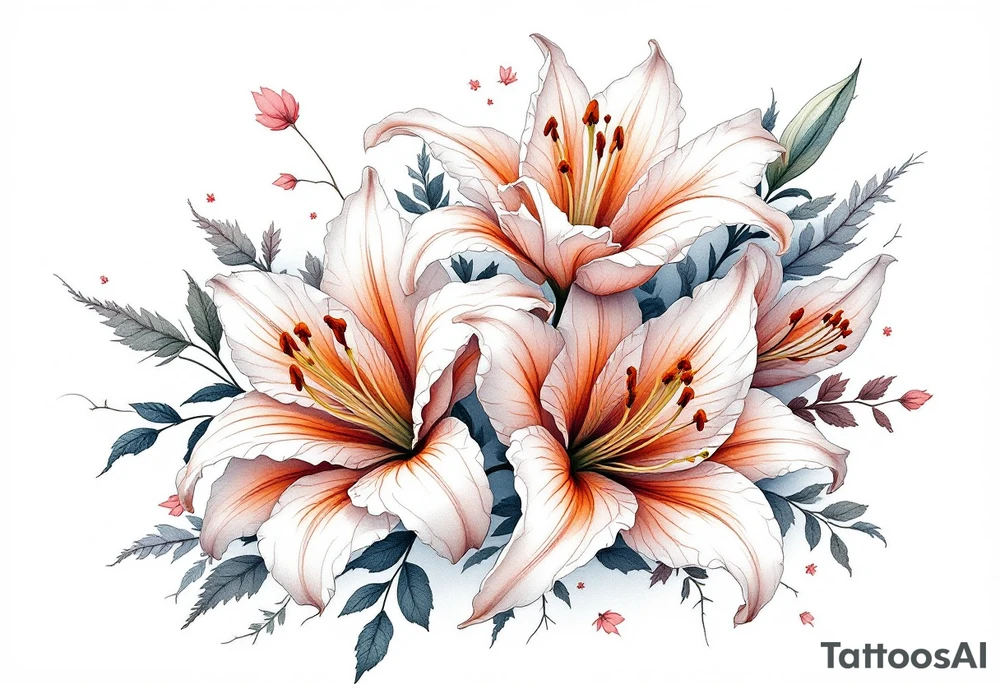 delicate lilies in frost with petals tattoo idea