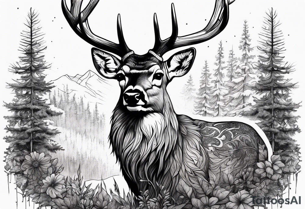 deer forest tattoo idea