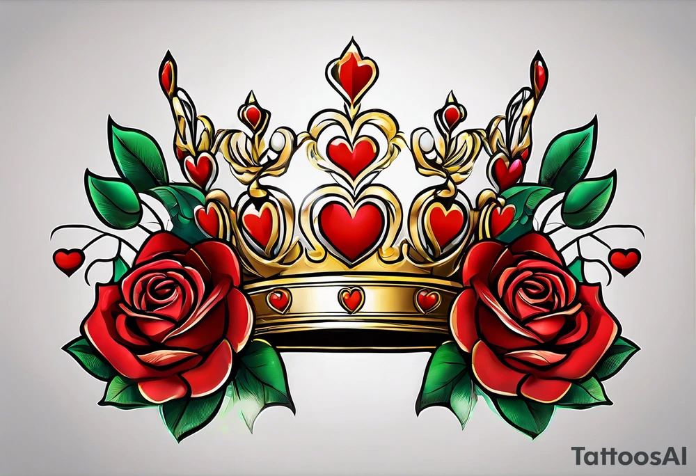 the red rose queen's golden crown with a heart tattoo idea