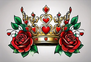 the red rose queen's golden crown with a heart tattoo idea