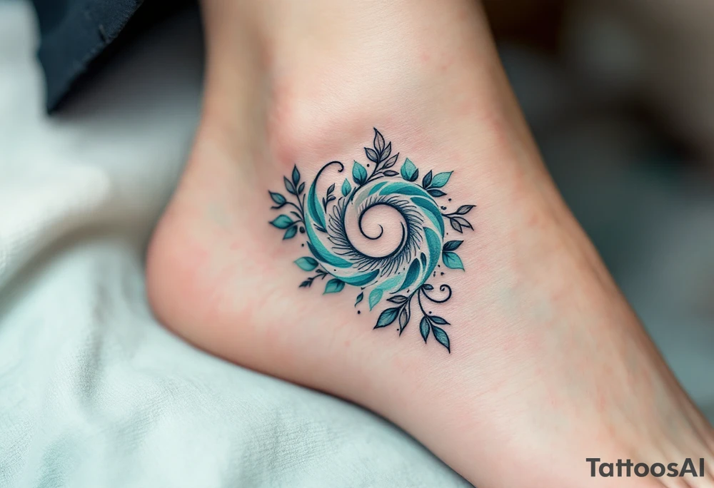 A soft teal and mint spiral fading into pale skin, symbolizing serenity and balance. tattoo idea
