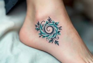 A soft teal and mint spiral fading into pale skin, symbolizing serenity and balance. tattoo idea