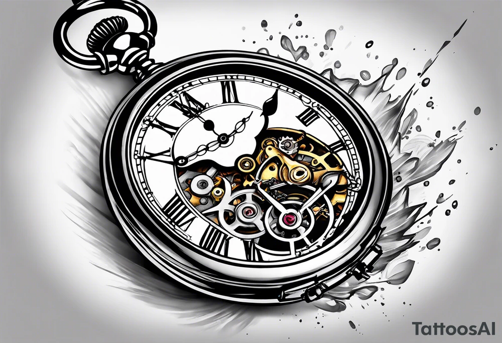 Old school pocket watch exploded showing inner mechanism tattoo idea Old school pocket watch exploded showing inner mechanism tattoo idea