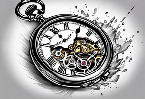 Old school pocket watch exploded showing inner mechanism tattoo idea