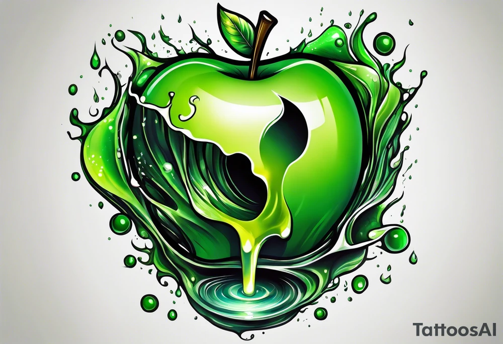 Dripping green apple tattoo idea