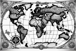 Map world with compass tattoo idea
