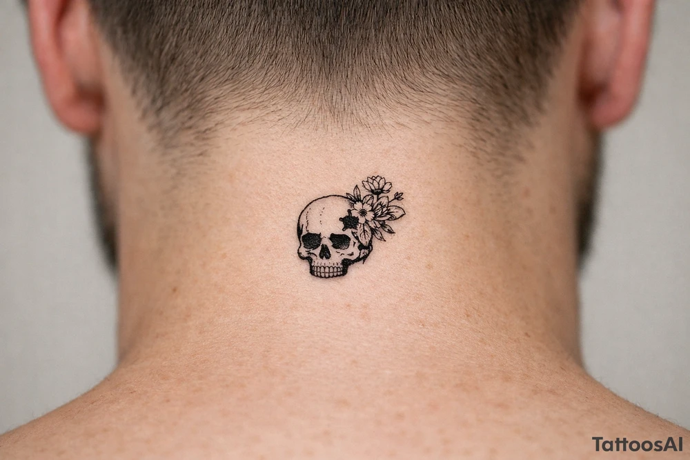 Skull with bullet hole, flowers erupting from the exit wound. tattoo idea