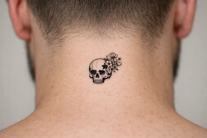 Skull with bullet hole, flowers erupting from the exit wound. tattoo idea