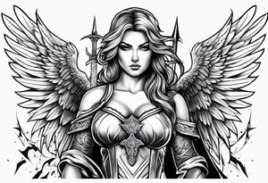 Female angel with sword lightning and lightning eyes tattoo idea