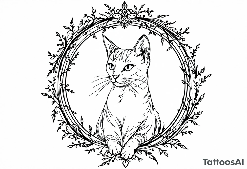 Neo traditional cat in an ornate frame tattoo idea