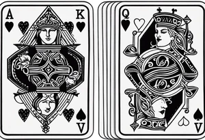 one playing card with both queen of hearts and king of spades incorporated in extreme minimalistic  style tattoo idea