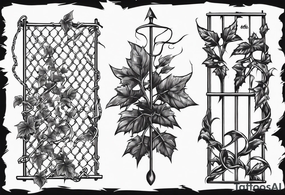 chain link fence with pointy ivy tattoo idea