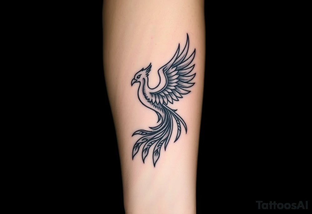 magnificent phoenix rising from golden flames with trailing embers tattoo idea