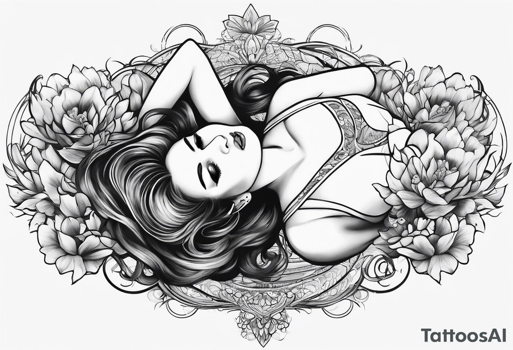 girl on her back 
floating on still water
aerial view tattoo idea